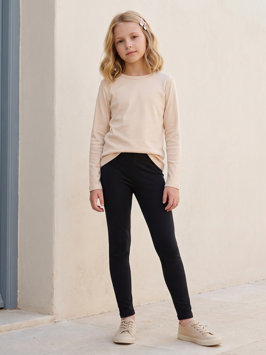 Girls Beige School T-Shirt with Crew Neck