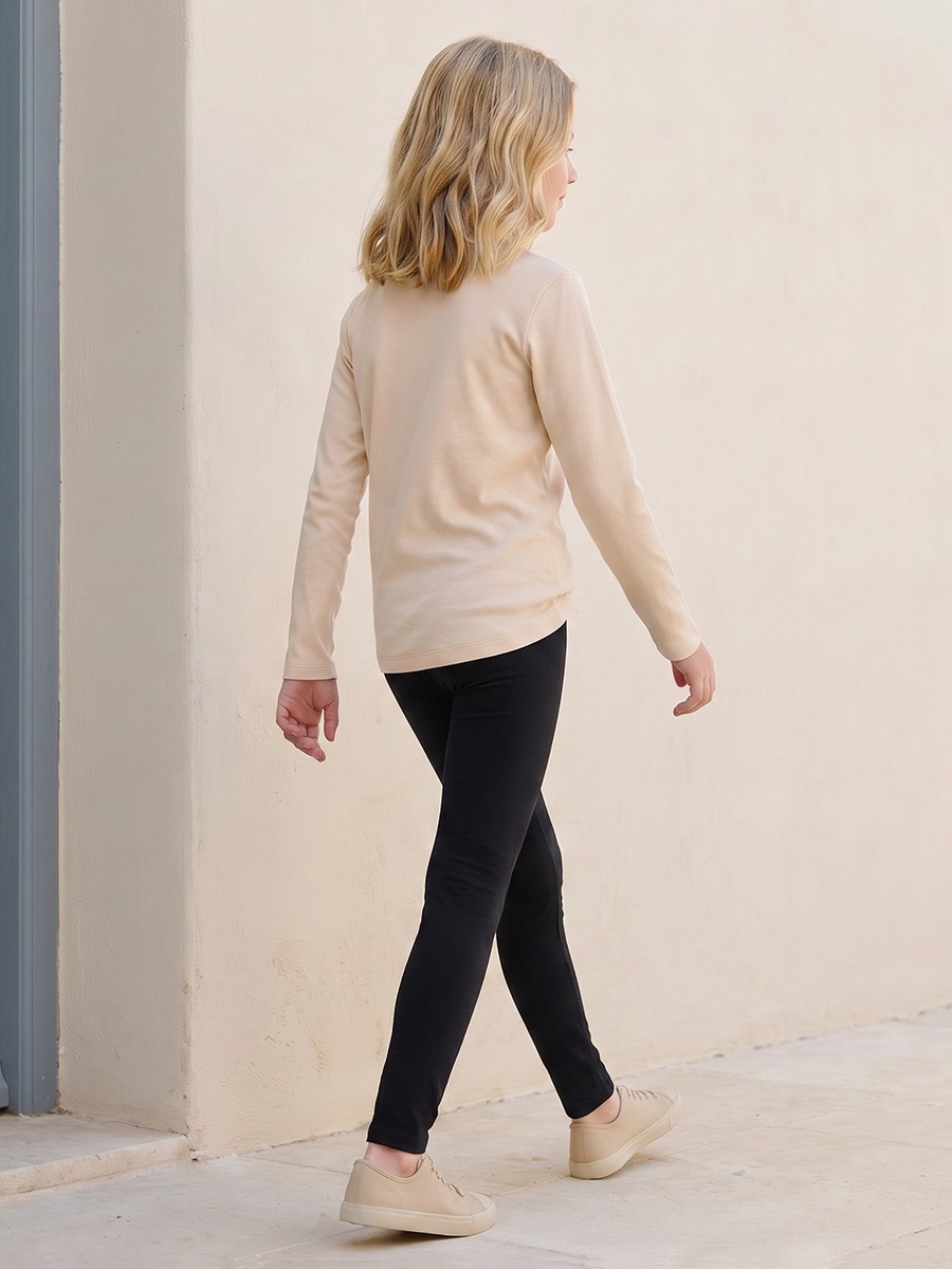 Girls Beige School T-Shirt with Crew Neck
