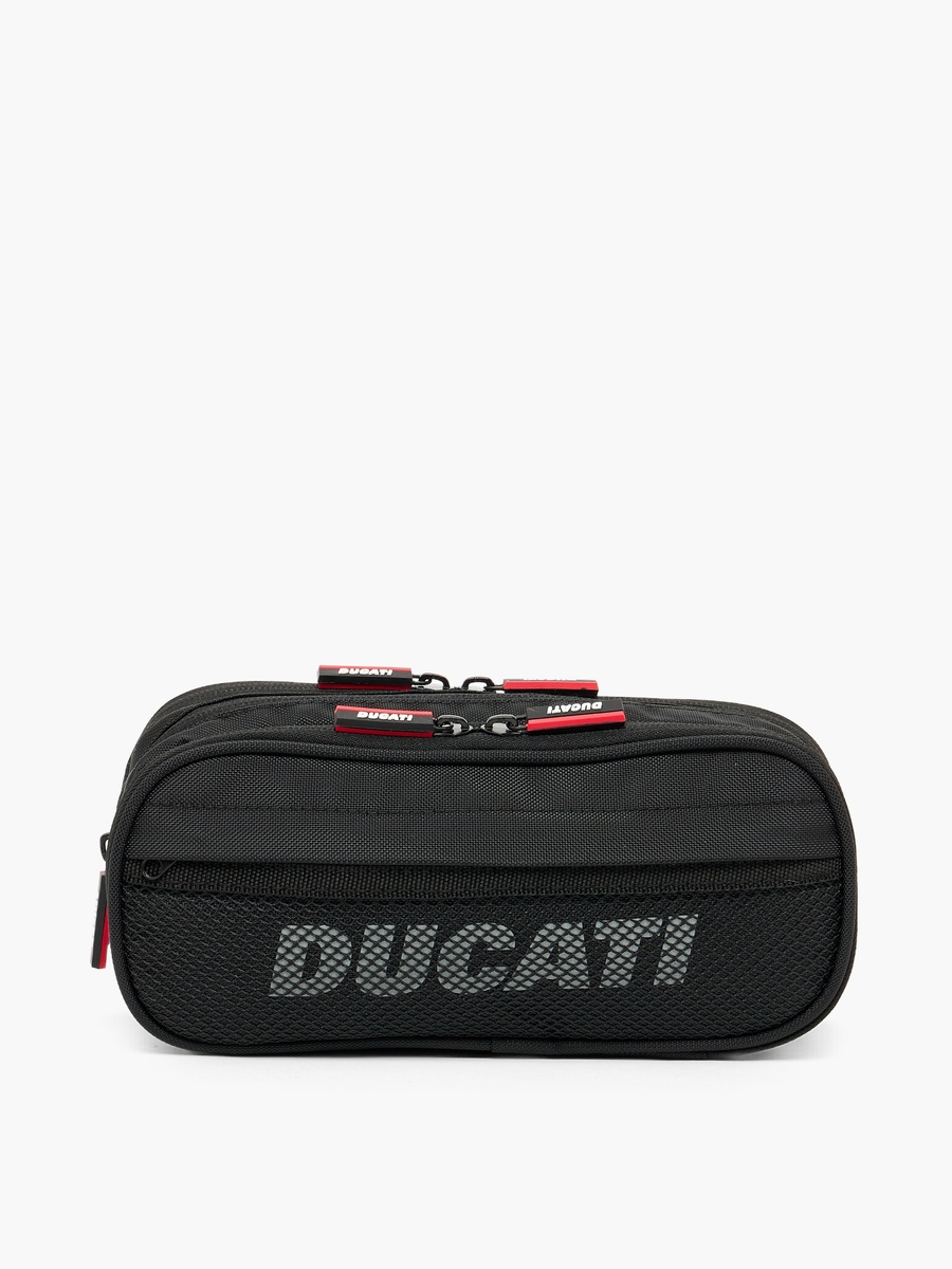 Logo Print Pencil Pouch with 3 Compartments