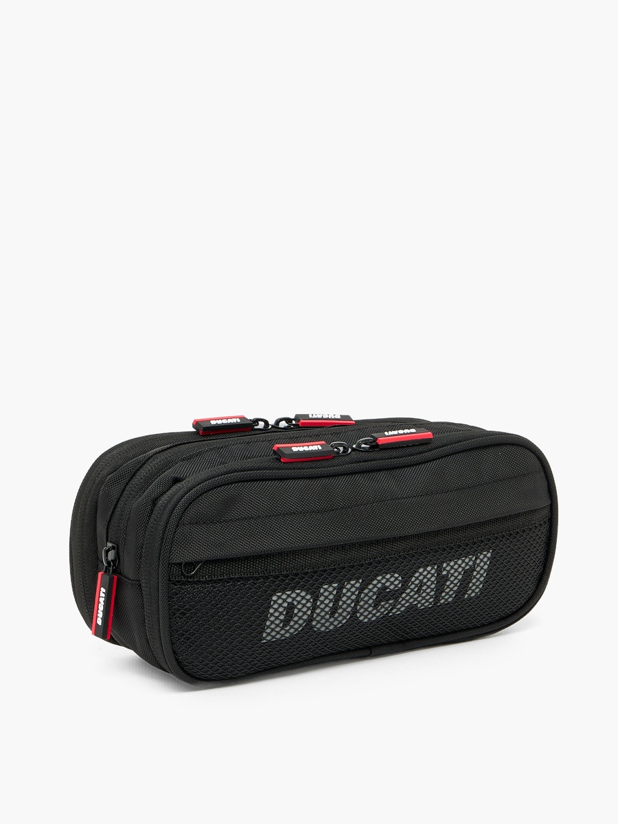 Logo Print Pencil Pouch with 3 Compartments