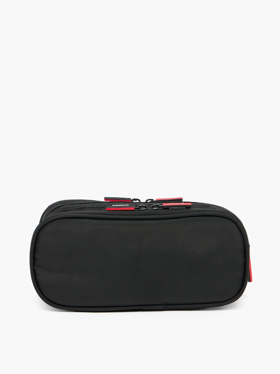 Logo Print Pencil Pouch with 3 Compartments