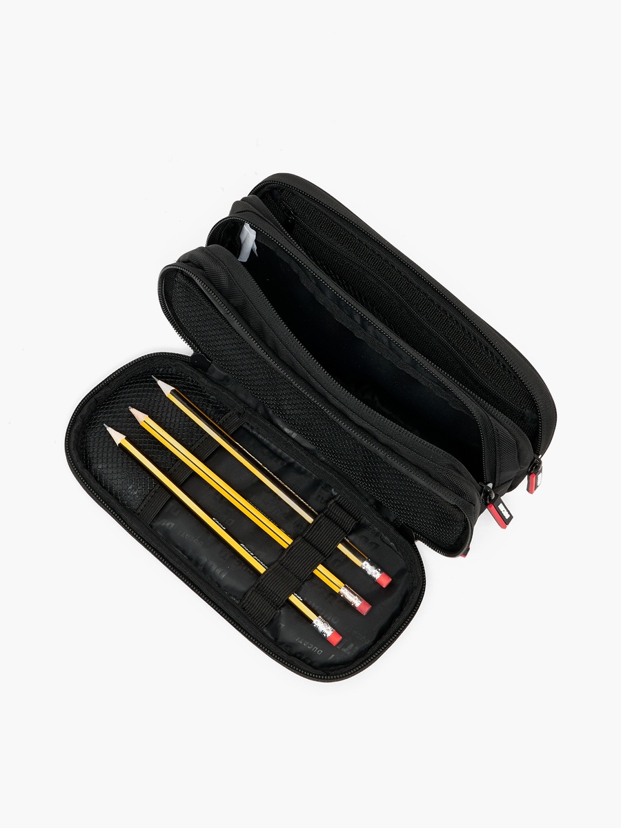 Logo Print Pencil Pouch with 3 Compartments