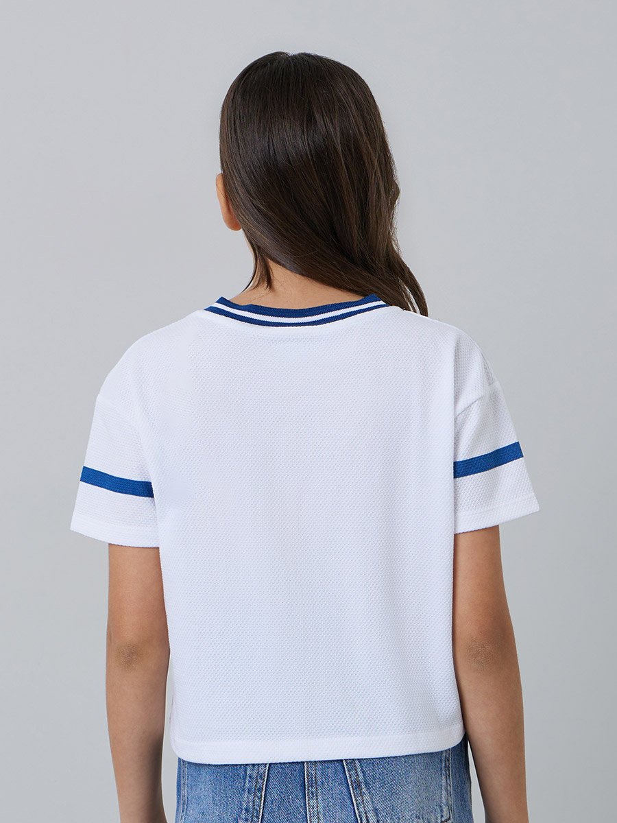 Teen Girls White Varsity Print T-Shirt