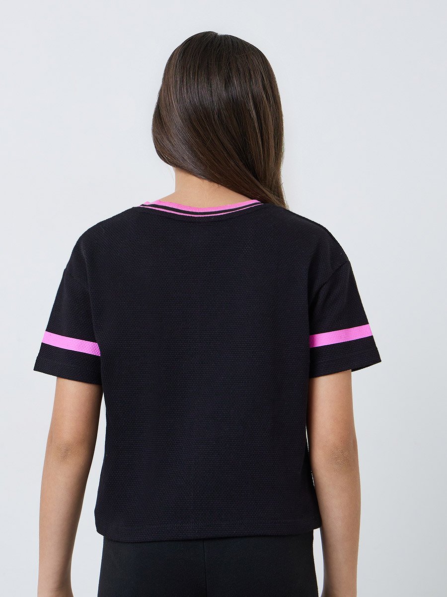 Teen Girls Black Varsity Print T-Shirt