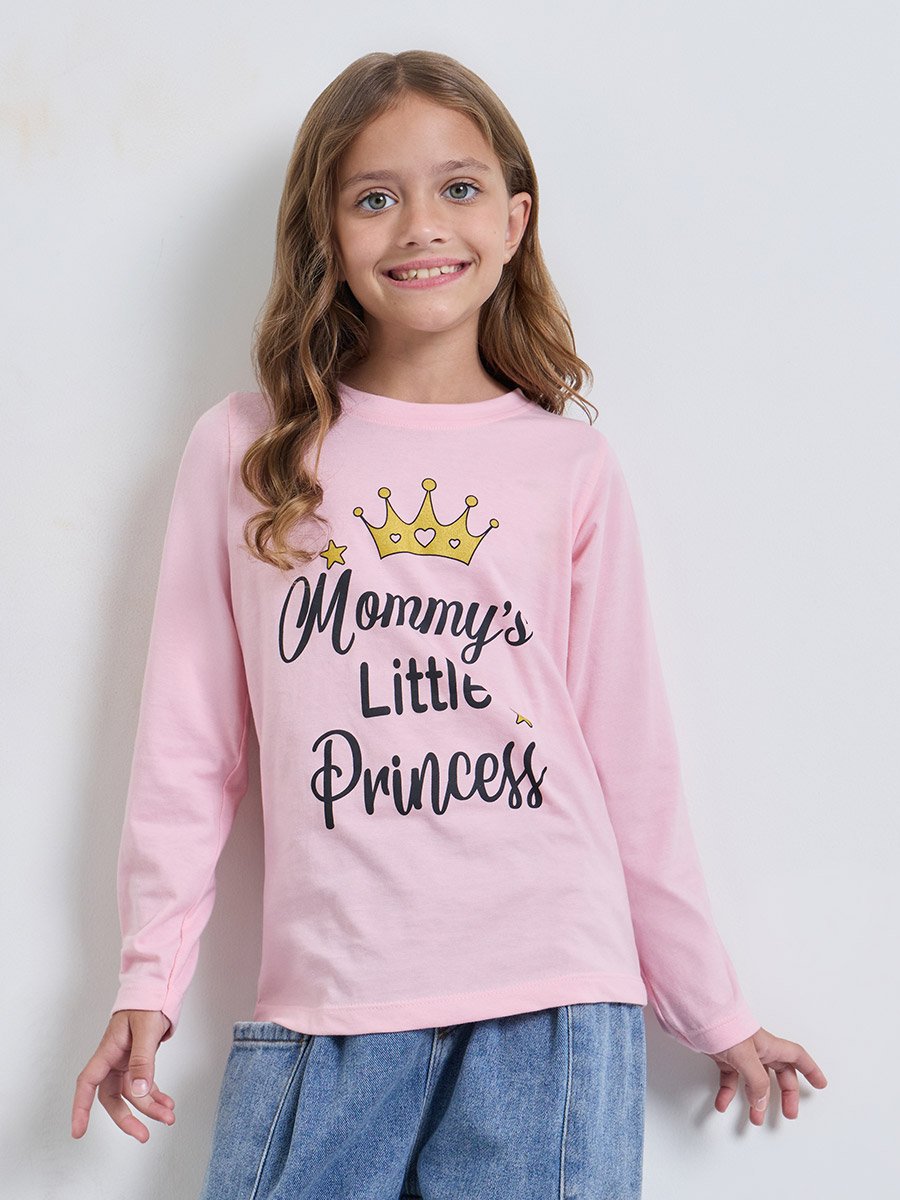 Girls Pink Graphic Print Long Sleeve T-Shirt