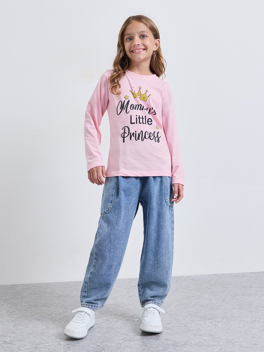 Girls Pink Graphic Print Long Sleeve T-Shirt