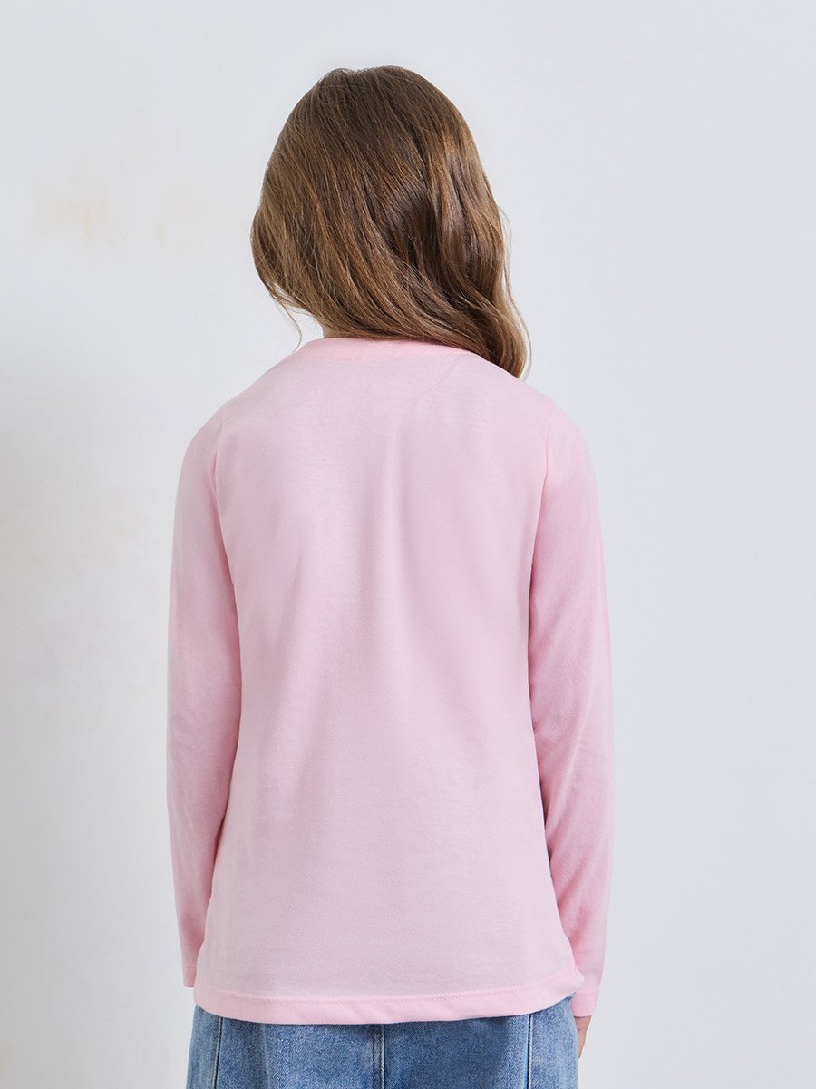Girls Pink Graphic Print Long Sleeve T-Shirt