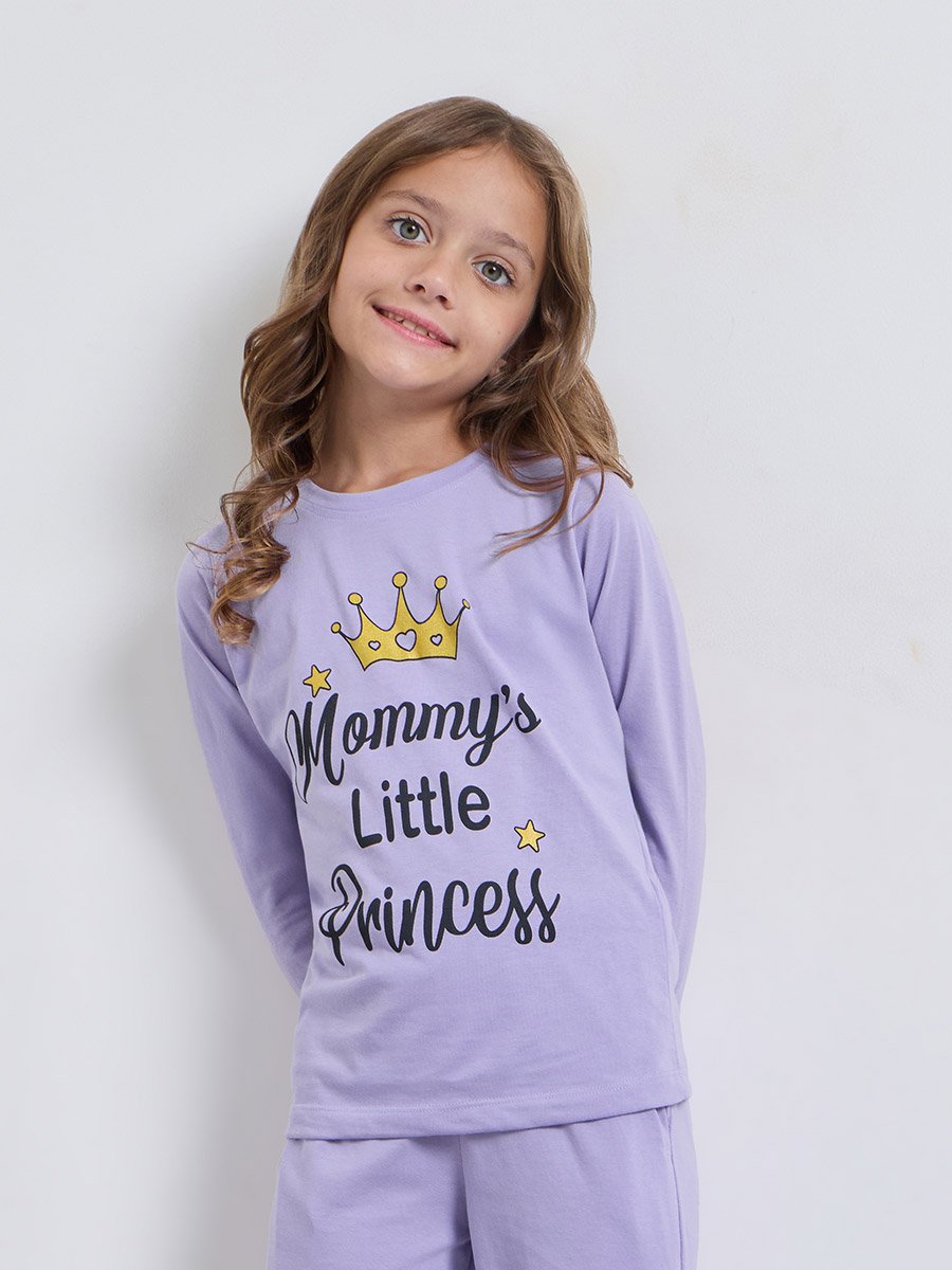 Girls Lilac Cotton Princess Graphic Sweatshirt and Joggers Set