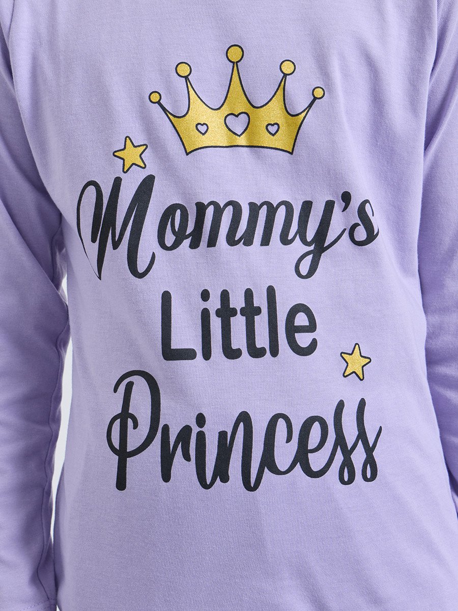 Girls Lilac Cotton Princess Graphic Sweatshirt and Joggers Set