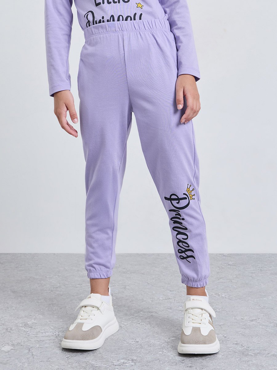 Girls Lilac Cotton Princess Graphic Sweatshirt and Joggers Set