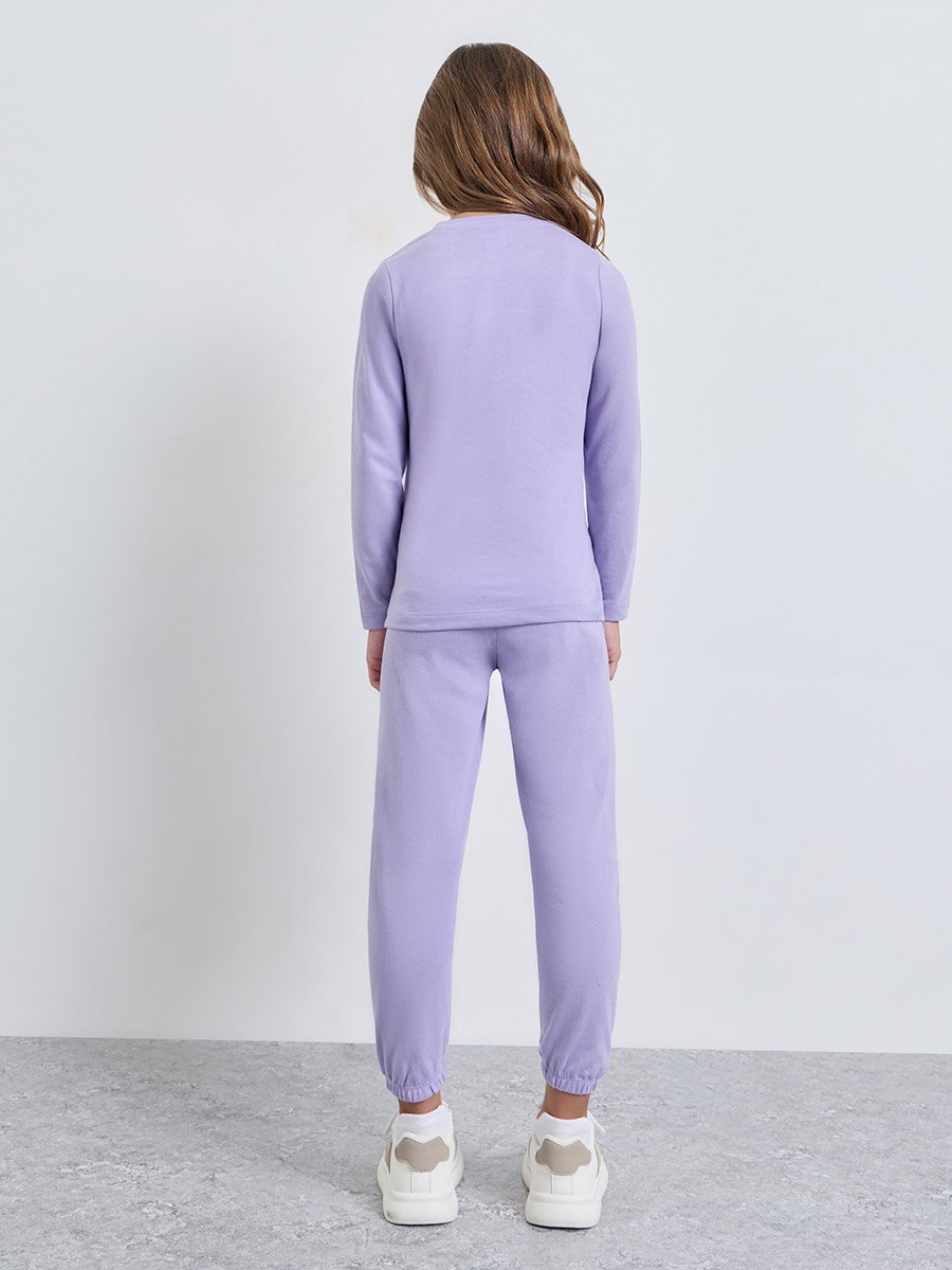 Girls Lilac Cotton Princess Graphic Sweatshirt and Joggers Set