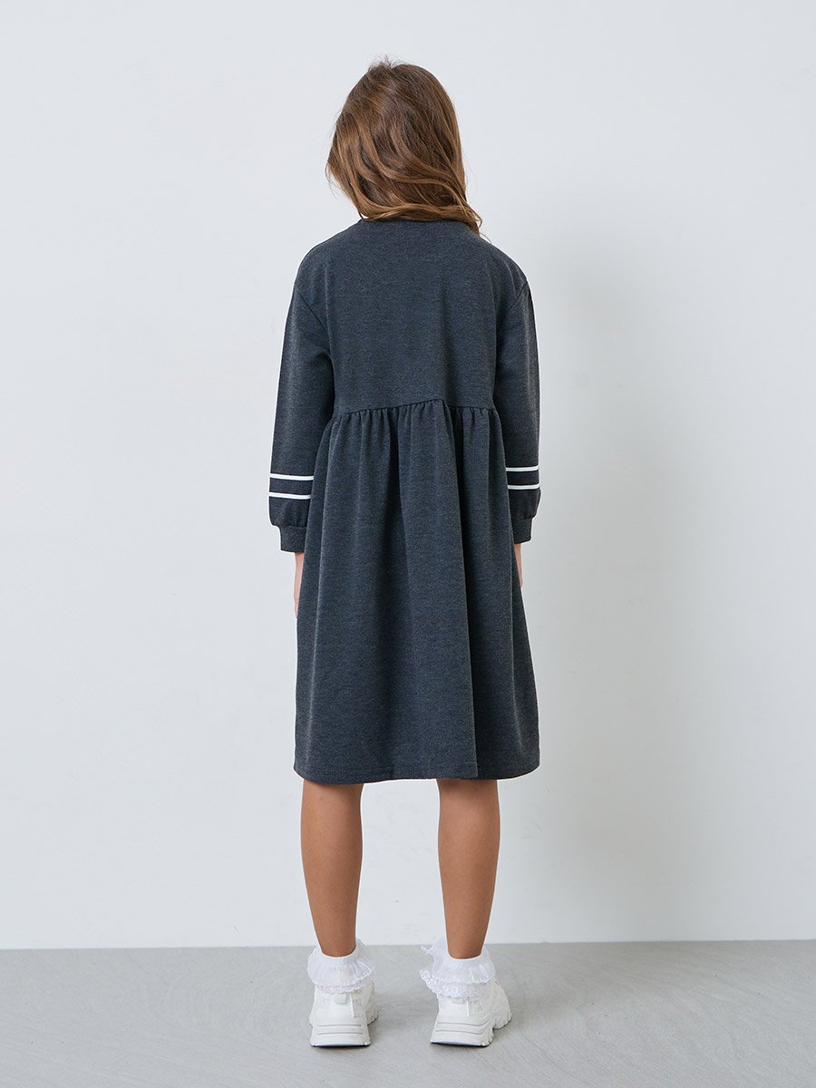 Girls Charcoal Drop Shoulder Long Sleeve Dress