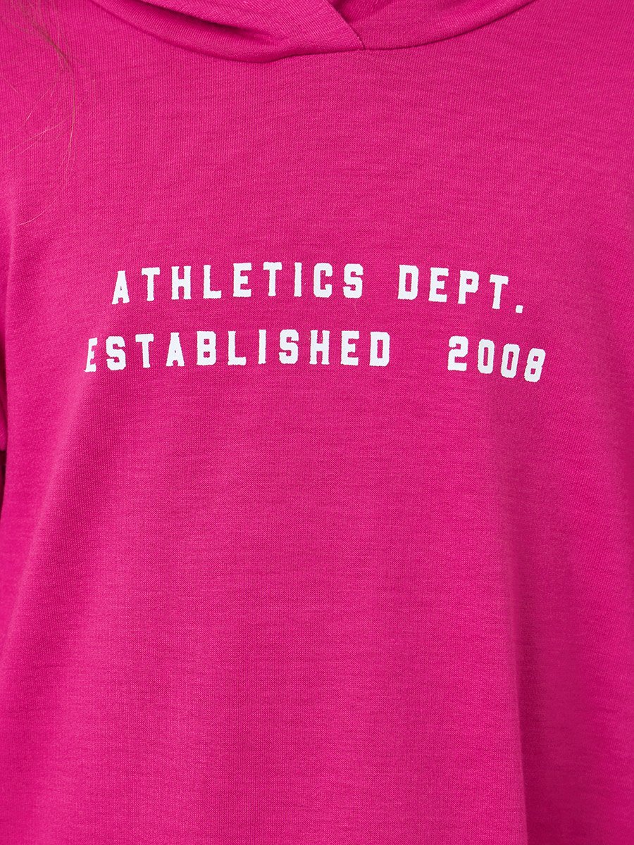 Girls Pink Text Print Hooded Dress