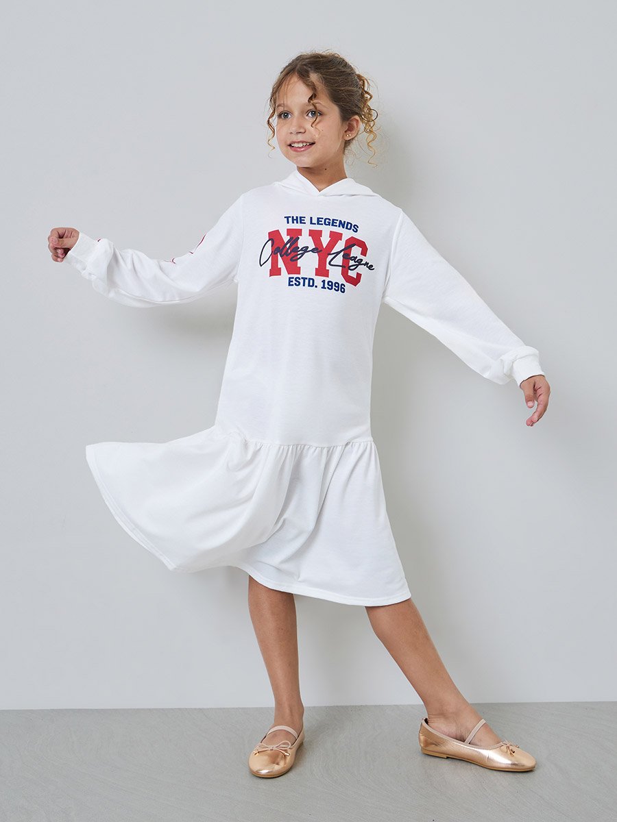Teen Girls NYC Print Hooded Casual Dress