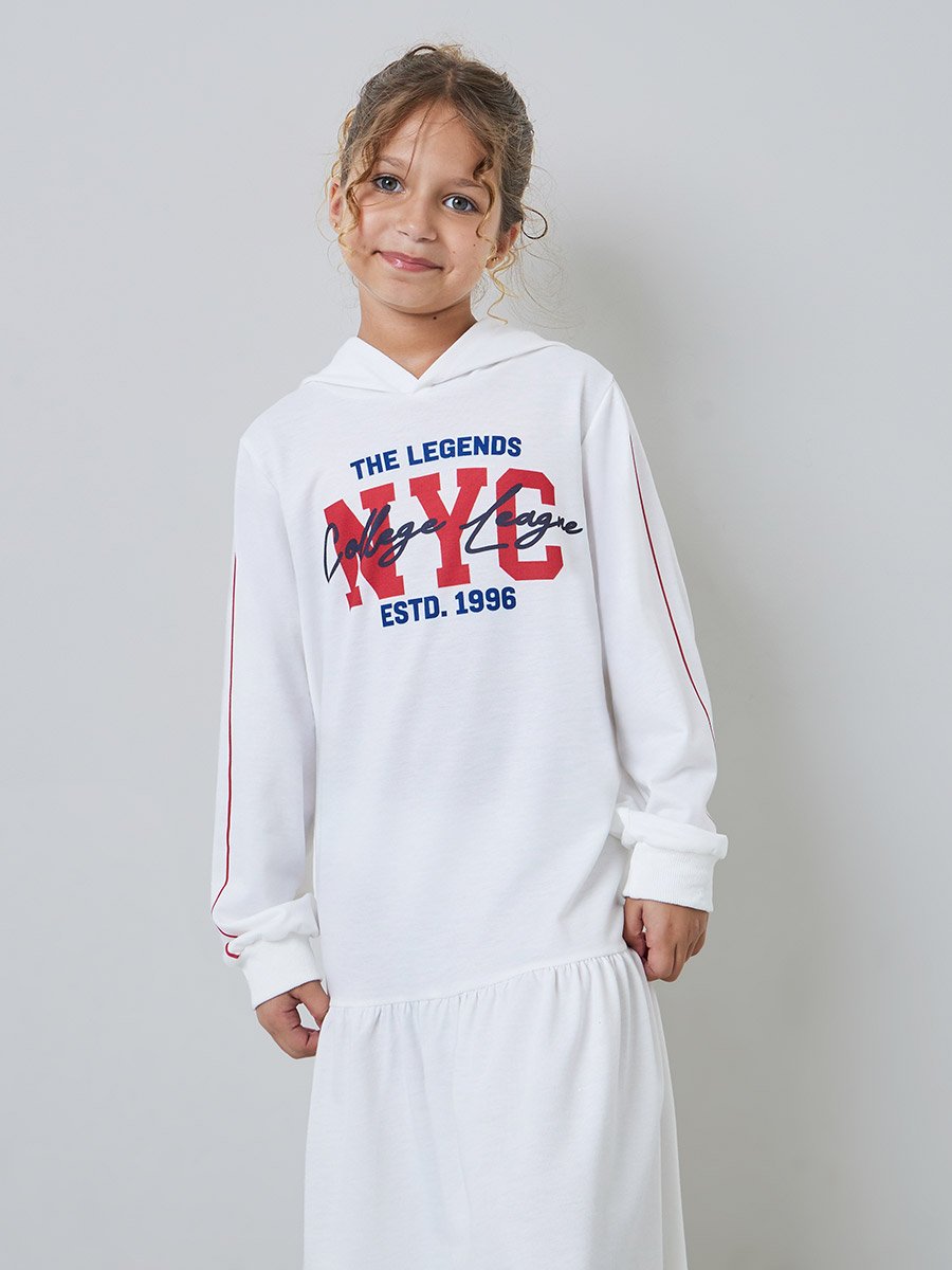 Teen Girls NYC Print Hooded Casual Dress