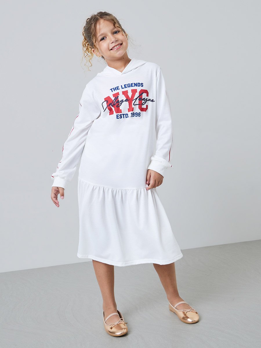 Teen Girls NYC Print Hooded Casual Dress