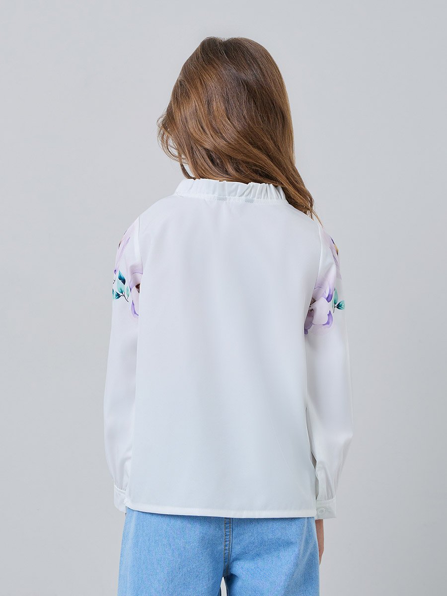 Girls Floral Print Blouse with Tie-Neck Detail