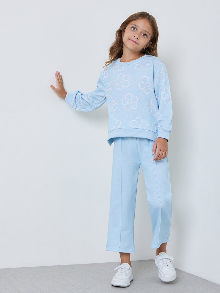 Girls Light Blue Floral Sweatshirt and Joggers Set