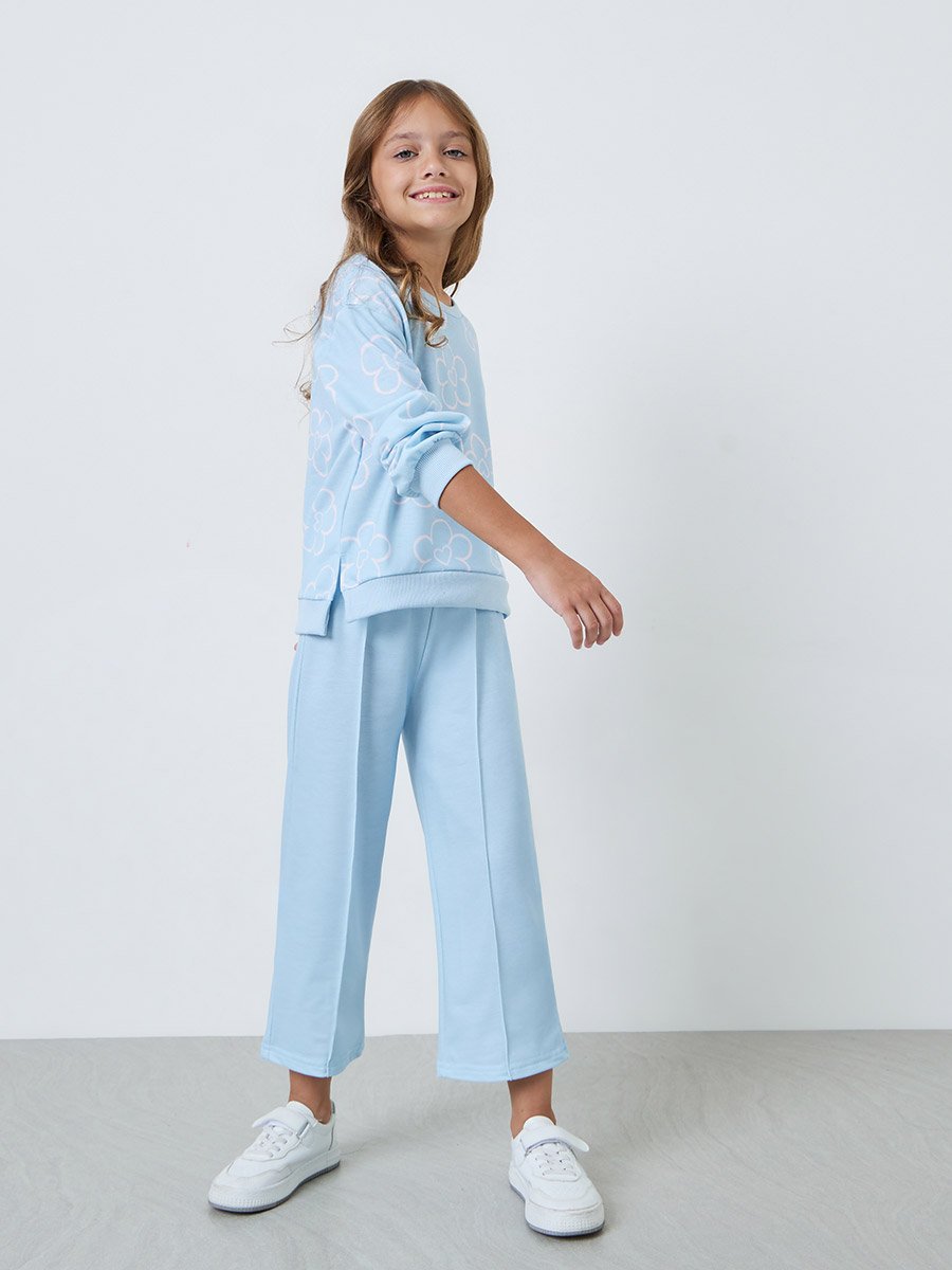 Girls Light Blue Floral Sweatshirt and Joggers Set