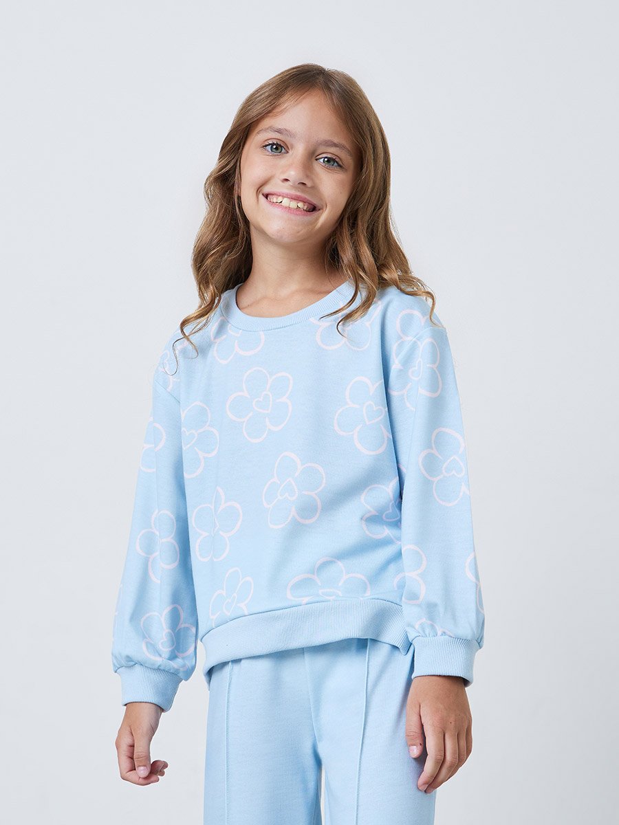 Girls Light Blue Floral Sweatshirt and Joggers Set