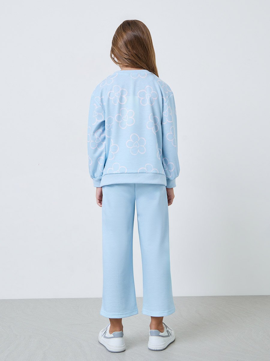 Girls Light Blue Floral Sweatshirt and Joggers Set