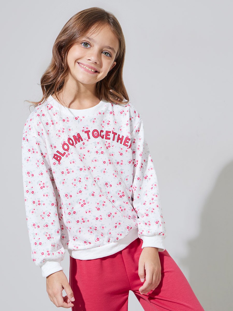 Girls Floral Print Oversized Sweatshirt and Solid Wide leg Joggers Set