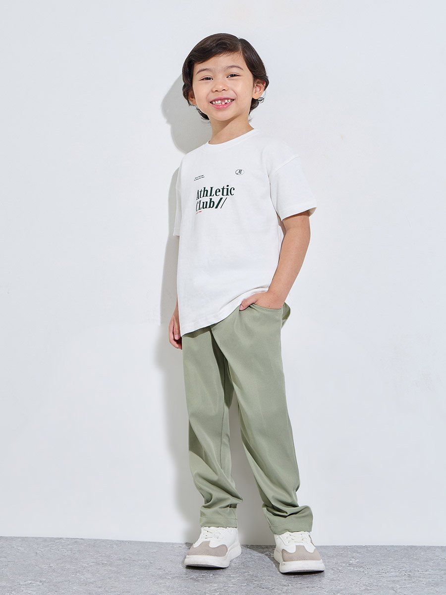 Boys Green Full Length Relaxed Fit Trousers