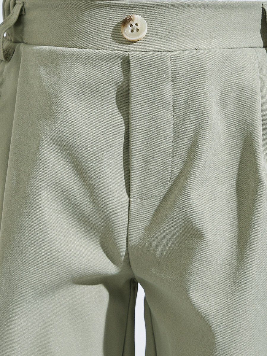 Boys Green Full Length Relaxed Fit Trousers