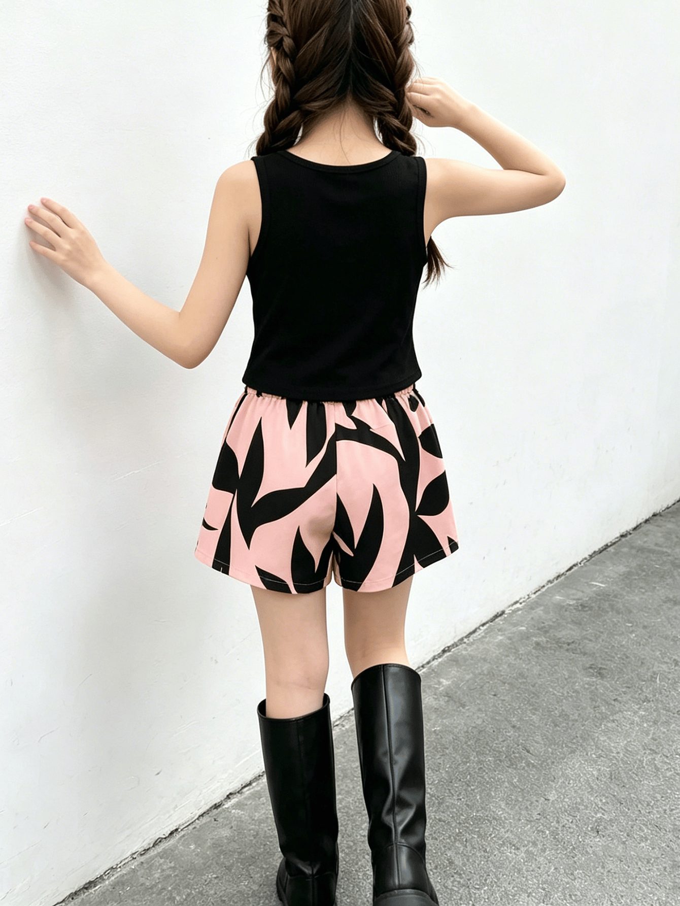 Girls Ribbed Tank Top and Floral Print Shorts Set