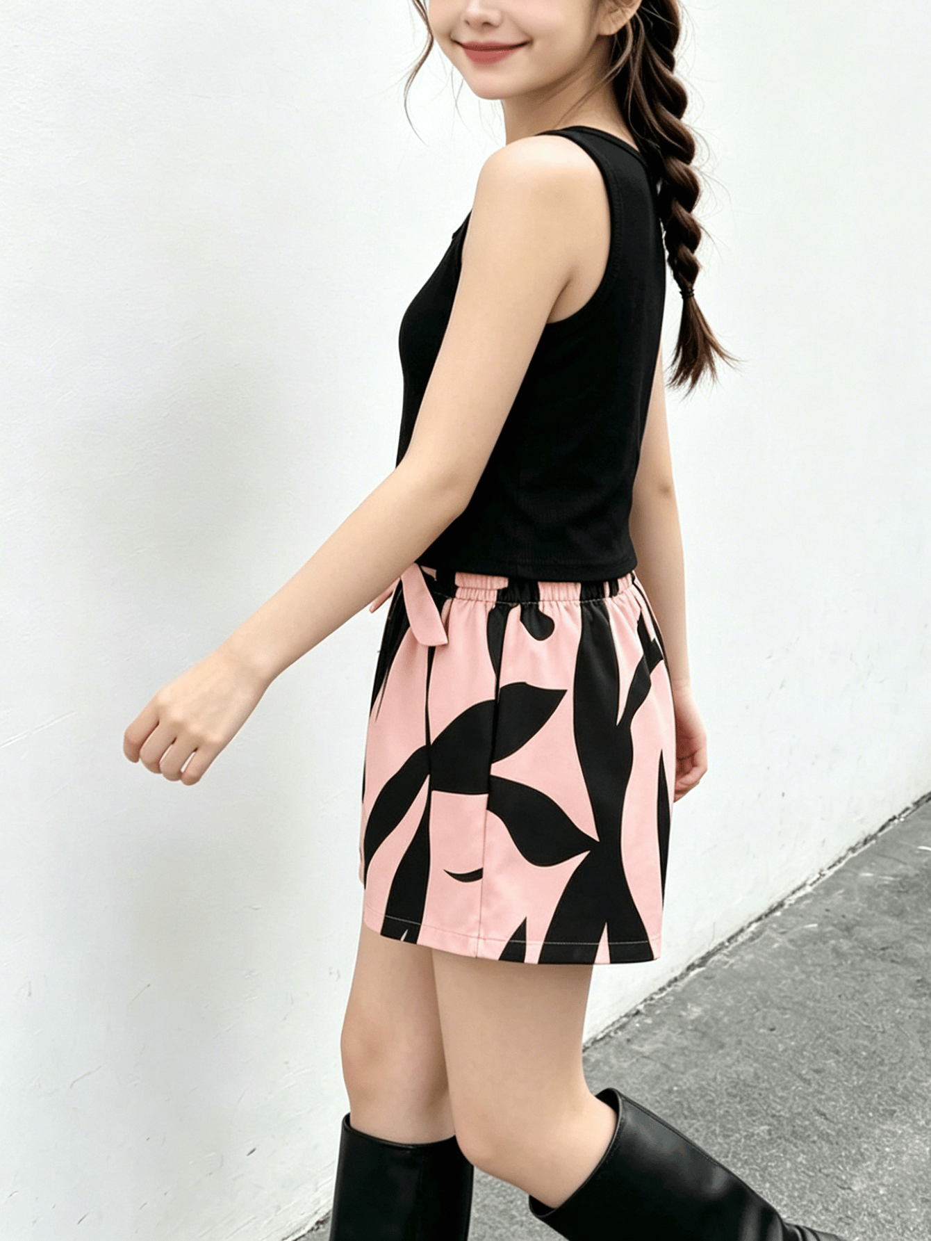 Girls Ribbed Tank Top and Floral Print Shorts Set