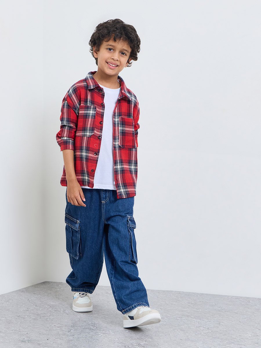 Boys Oversized Checked Shirt