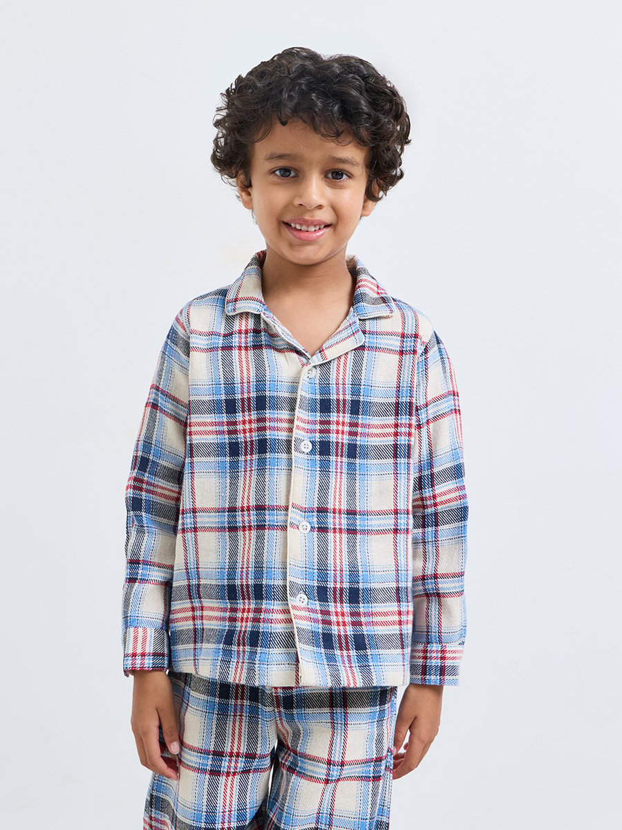 Boys Check Button Front Shirt and Pyjama Set