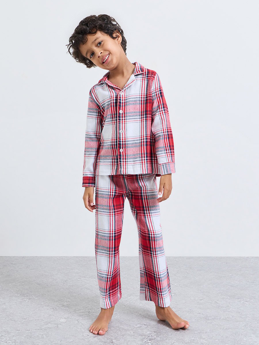 Boys Check Button Front Shirt and Pyjama Set