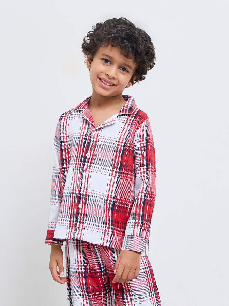 Boys Check Button Front Shirt and Pyjama Set