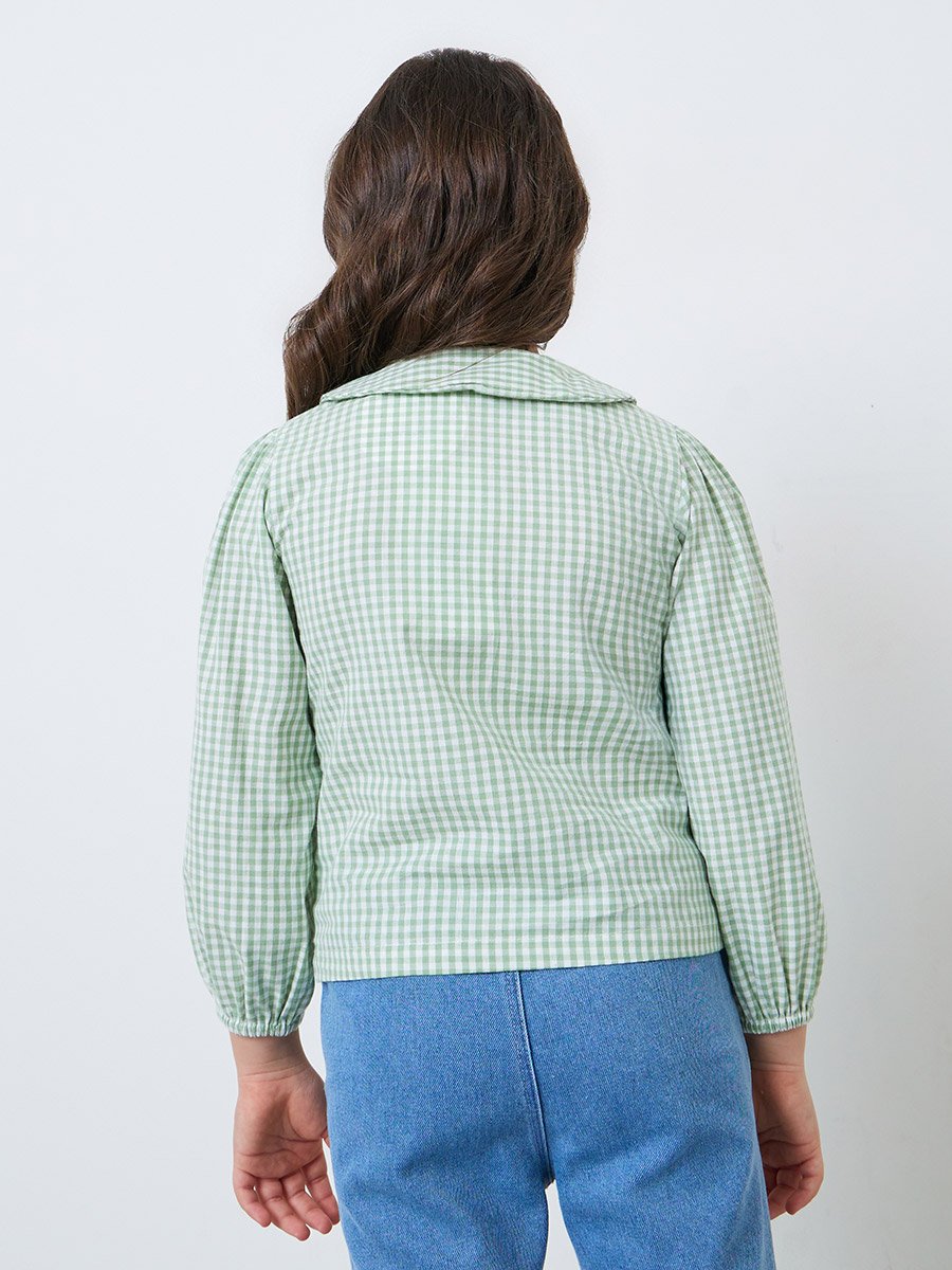 Girls Green Gingham Top with Bow Detail