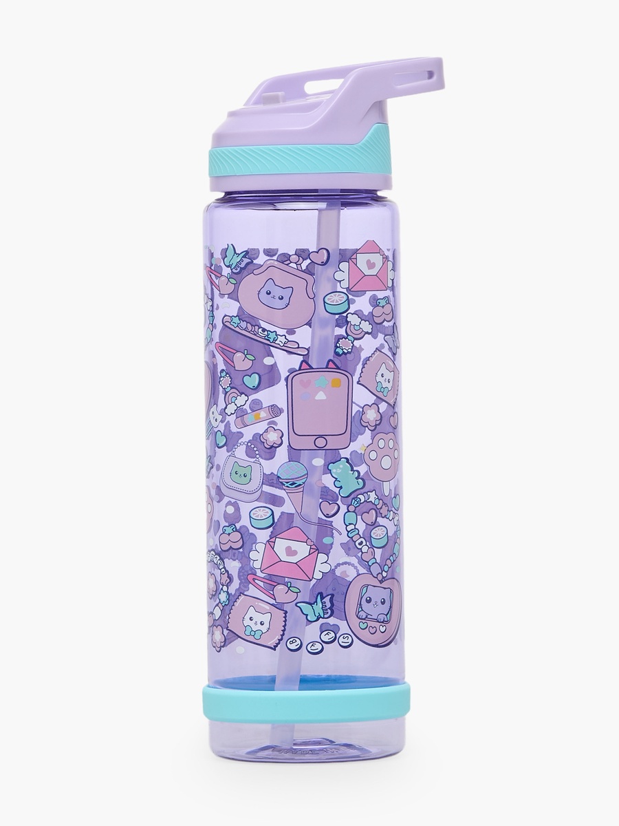 Cat Print Water Bottle with Flip Spout and Handle - 750 ml