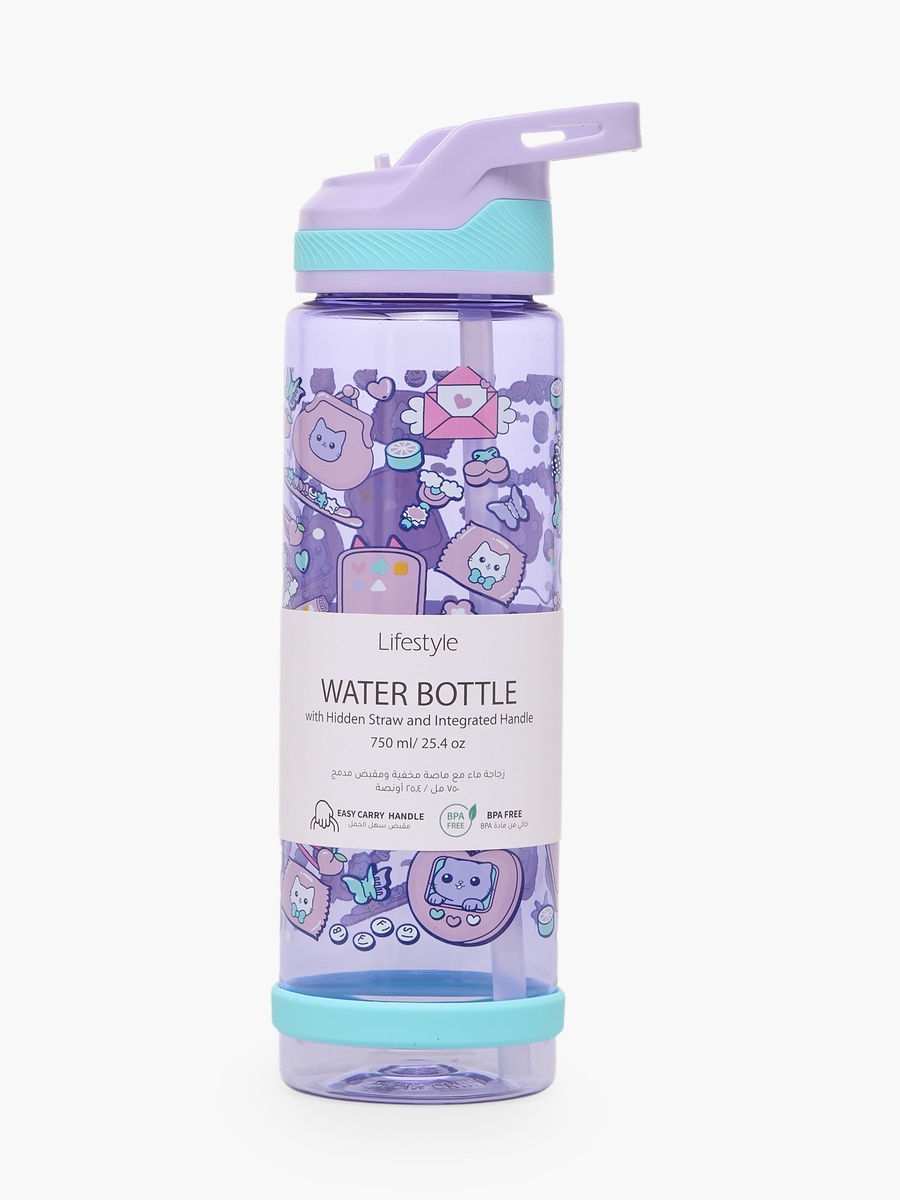 Cat Print Water Bottle with Flip Spout and Handle - 750 ml