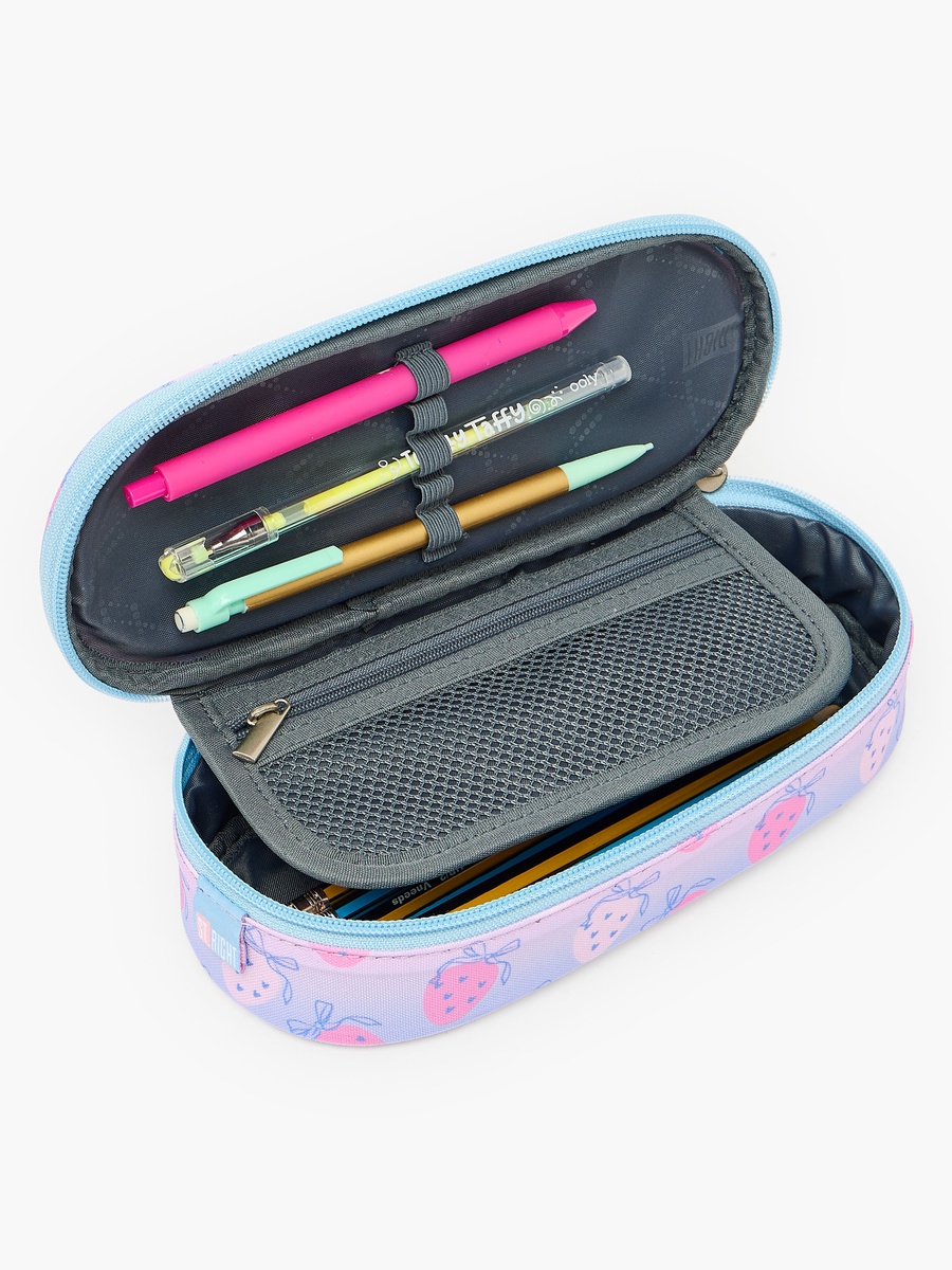Strawberry Print Pencil Pouch with Zip Closure