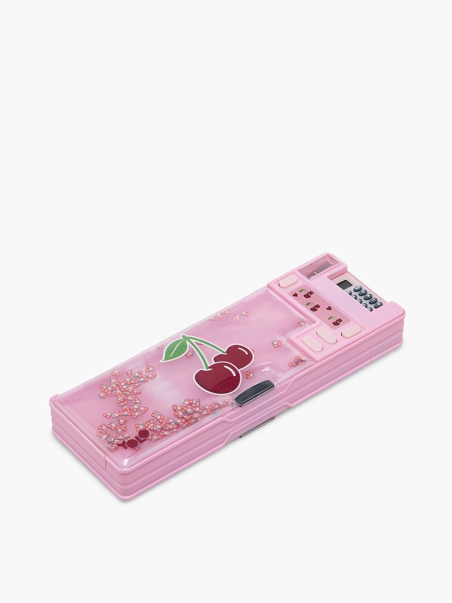 Cherry Print Pencil Case with Flap Closure
