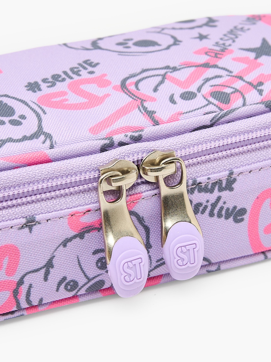Bear Print Pencil Case with Zip Closure