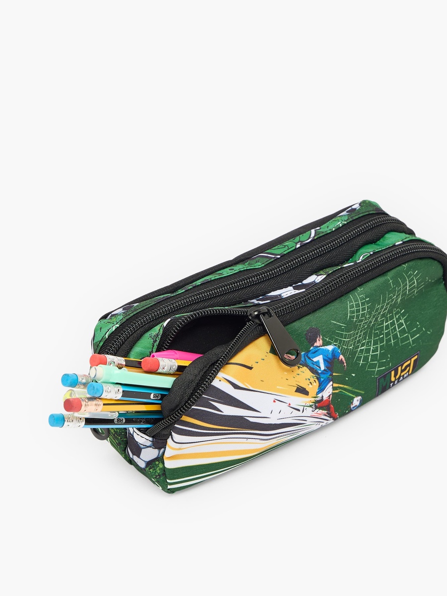Football Print Pencil Pouch with 2 Compartments