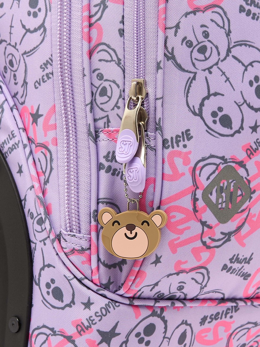 Bear Print Trolley Bag Retractable Handle - 18 inch