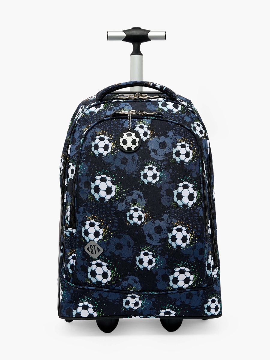 Football Print Trolley Bag with Retractable Handle - 18 inch