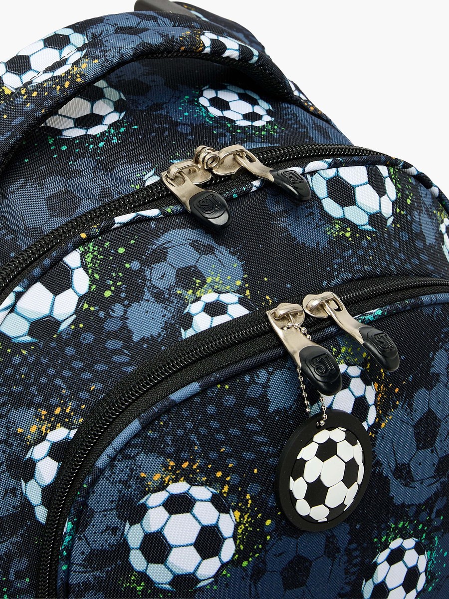 Football Print Trolley Bag with Retractable Handle - 18 inch