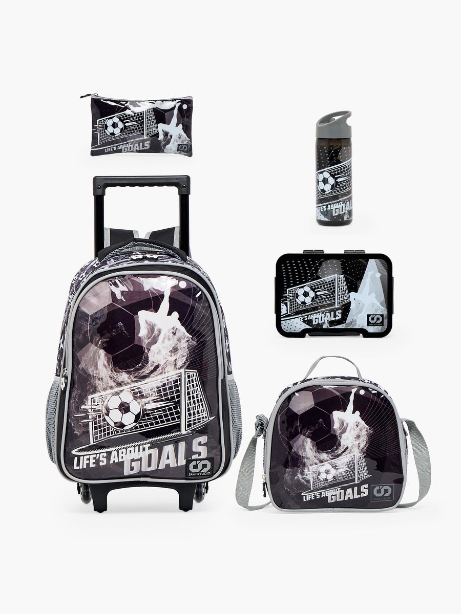 Football 5-Piece School Trolley Bag Set with Lunch Bag - 16 inch