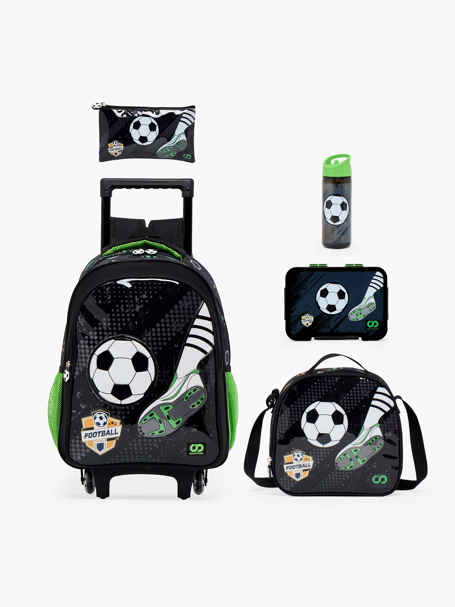 Football 5-Piece School Trolley Bag Set with Lunch Bag - 16 inch