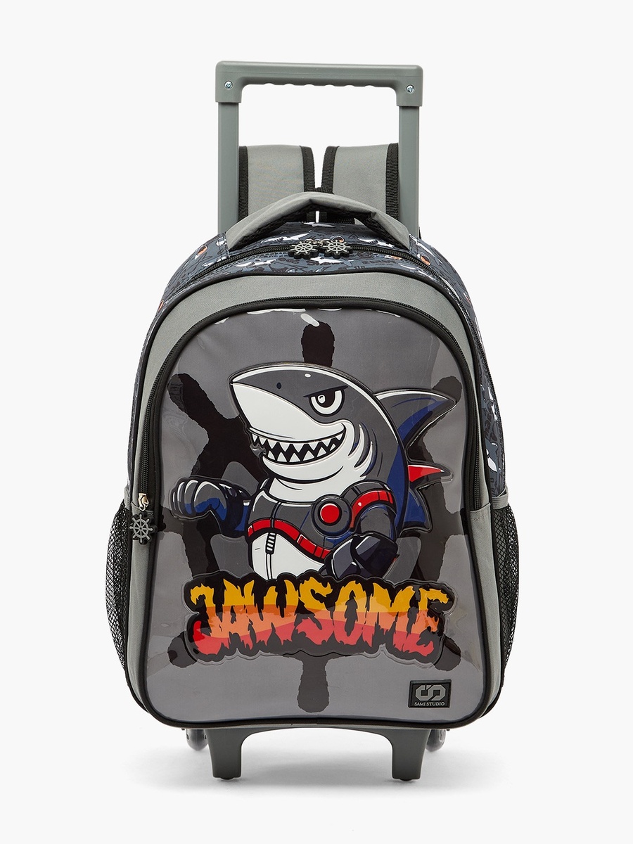 Shark Print 5-Piece School Trolley Bag Set with Lunch Box - 16 inch