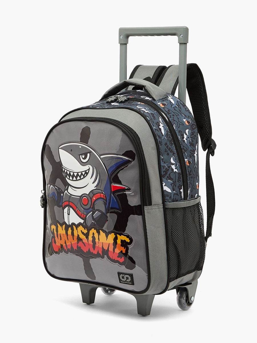 Shark Print 5-Piece School Trolley Bag Set with Lunch Box - 16 inch