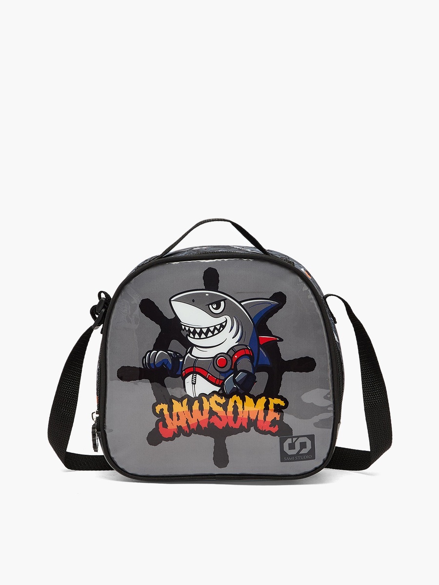 Shark Print 5-Piece School Trolley Bag Set with Lunch Box - 16 inch