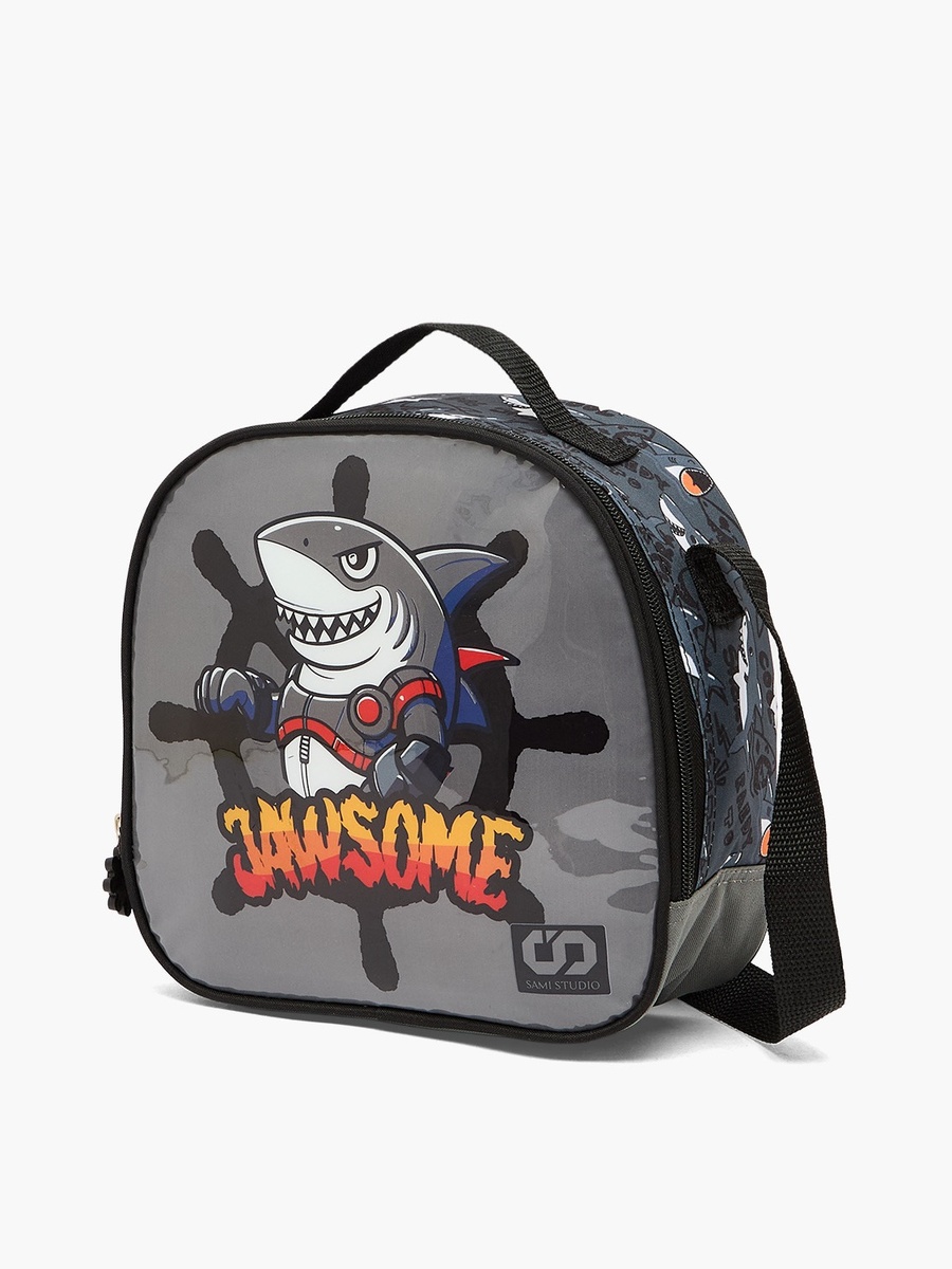 Shark Print 5-Piece School Trolley Bag Set with Lunch Box - 16 inch